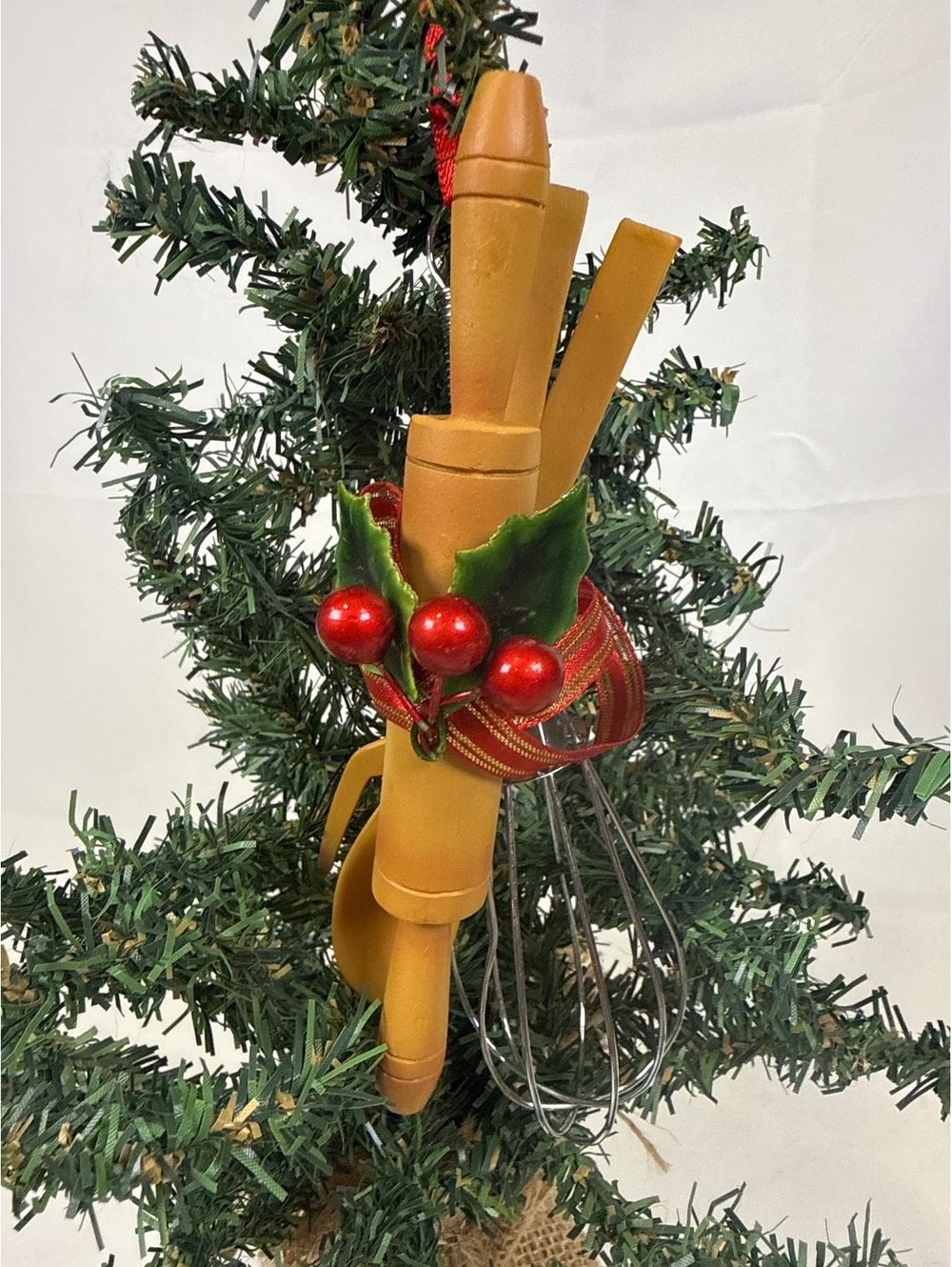 Vintage Kitchen Utensil Christmas Ornament Set with Rolling Pin and Whisk